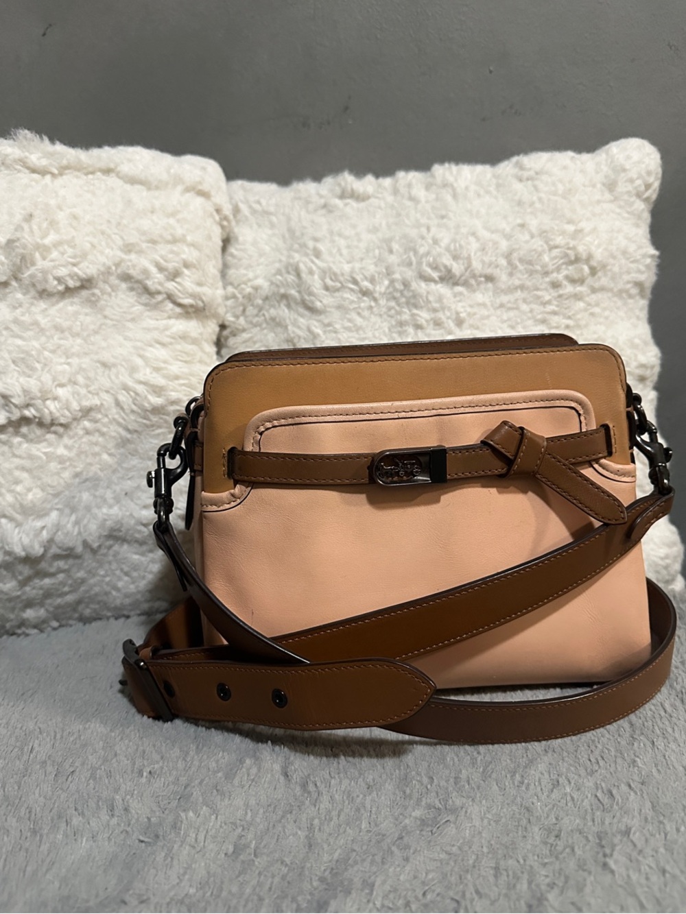 Coach Two-Tone Peach and Brown Leather Crossbody